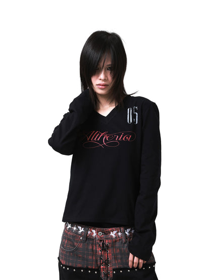 DETW onLine Dark V-neck Digital Print Creative Letter Women&