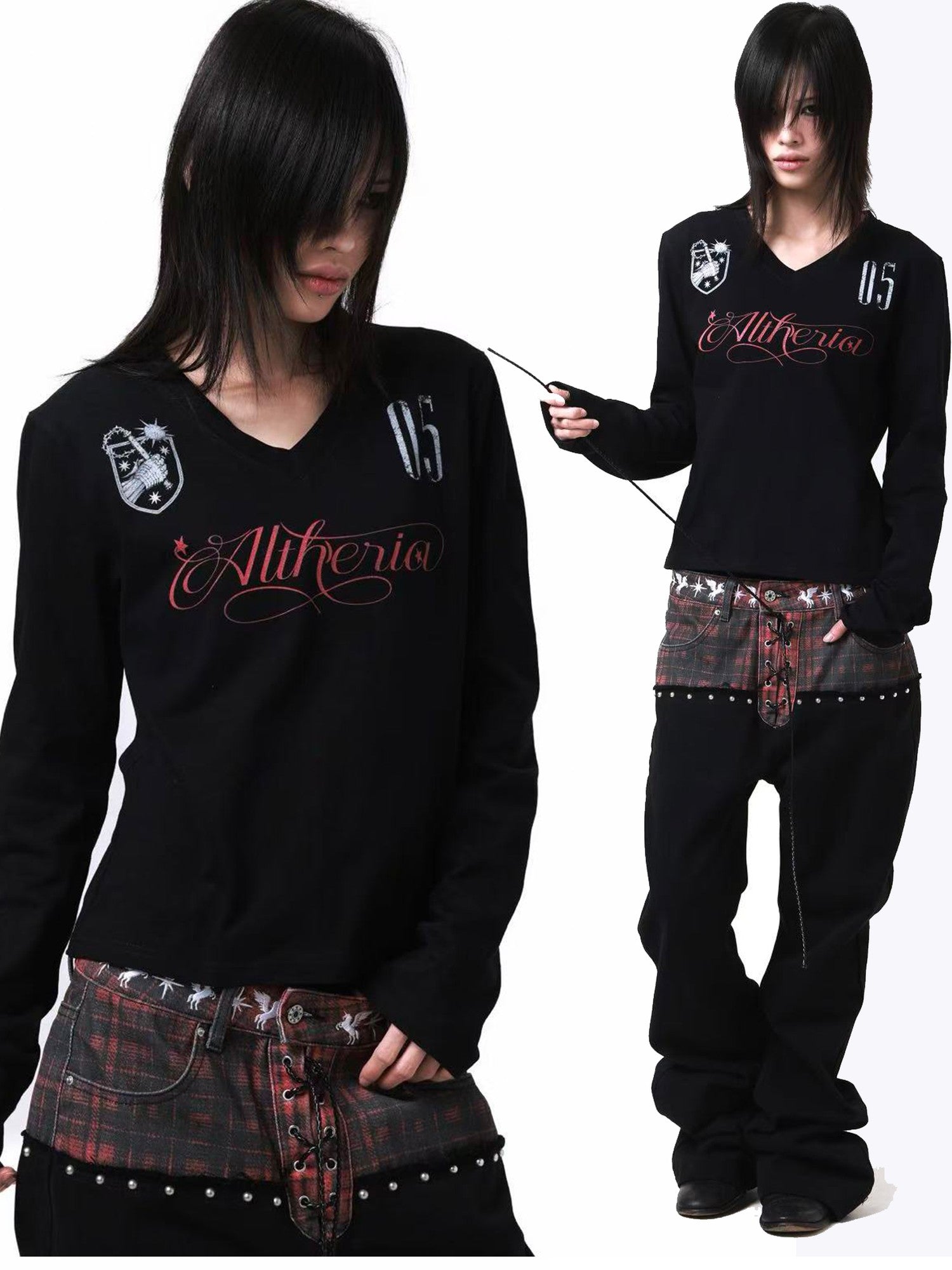 DETW onLine Dark V-neck Digital Print Creative Letter Women&