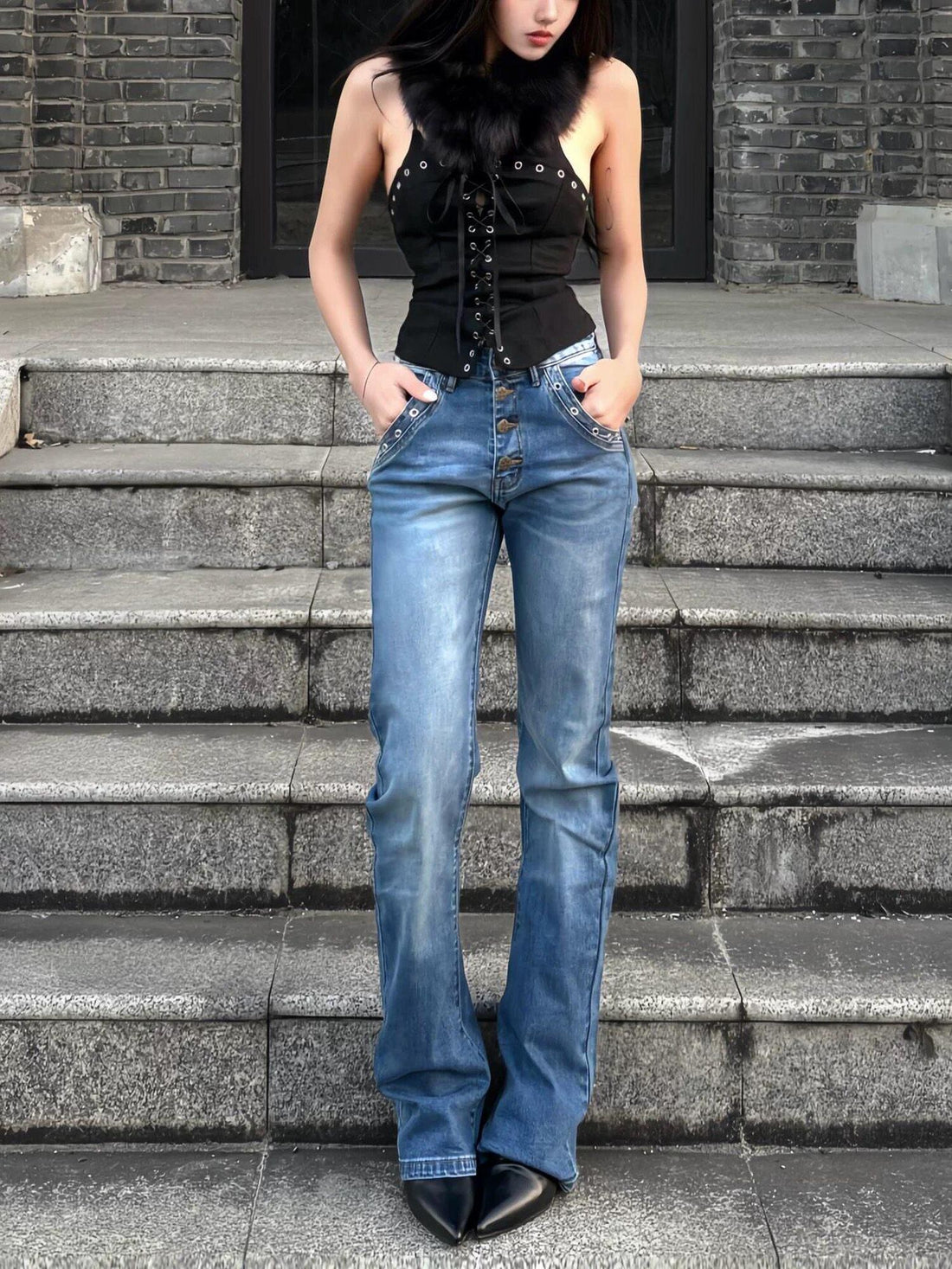 DETW onLine Deep Sea Blue Washed Distressed Slim Fit Women&