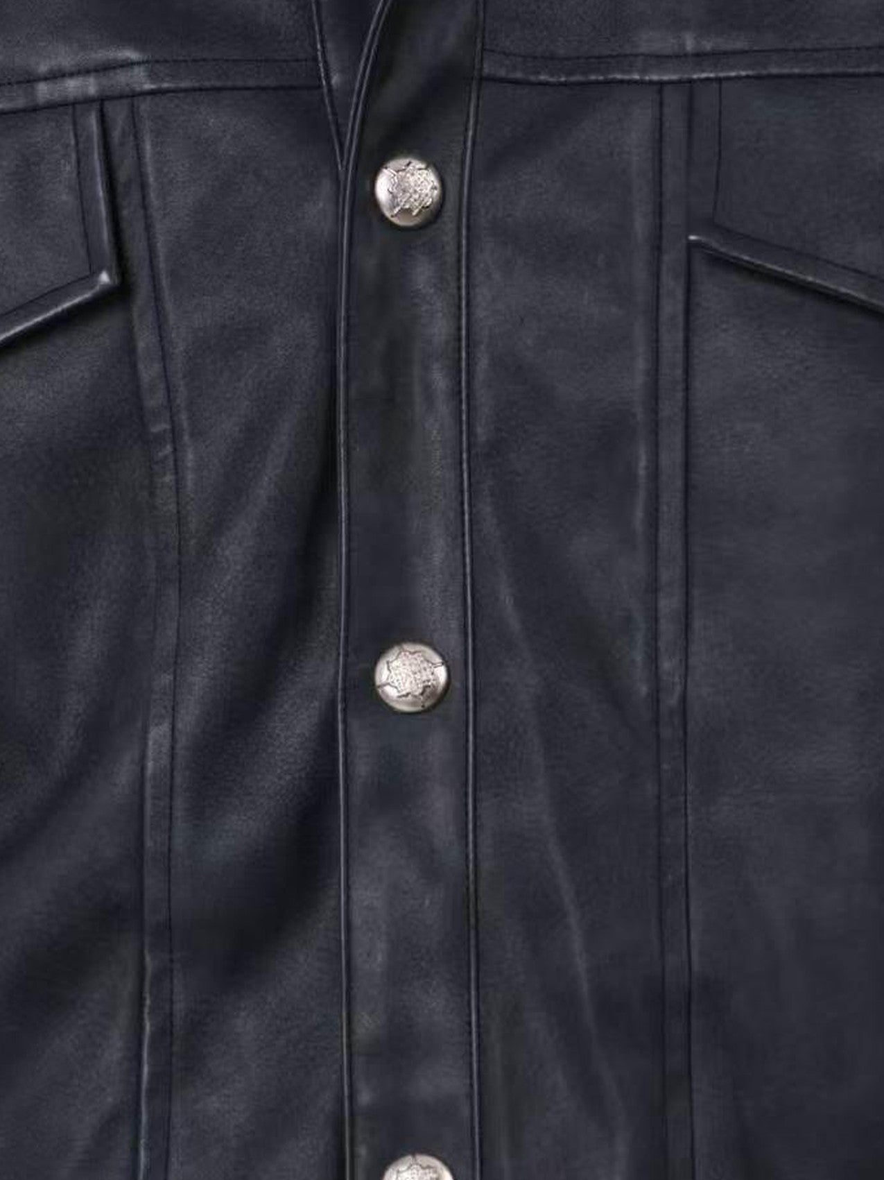 DETW onLine Distressed Washed Patchwork Metal Buckle Fur Collar Women&