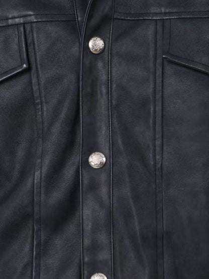 DETW onLine Distressed Washed Patchwork Metal Buckle Fur Collar Women&