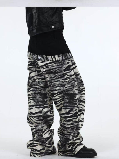 DETW onLine Distressed Zebra Patchwork Asymmetrical Waist Women&
