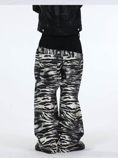 DETW onLine Distressed Zebra Patchwork Asymmetrical Waist Women&