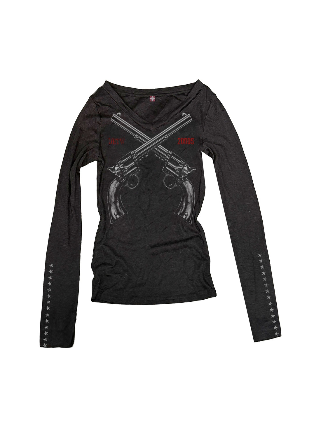 DETW_onLine_Double_Gun_Slogan_Print_V-neck_Women&