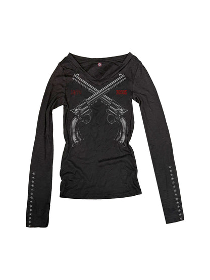 DETW_onLine_Double_Gun_Slogan_Print_V-neck_Women&