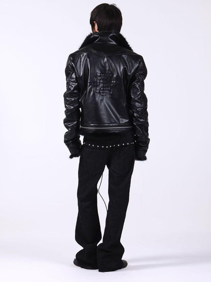 DETW onLine Embroidered Patchwork Fur Bomber Metal Hardware Women&