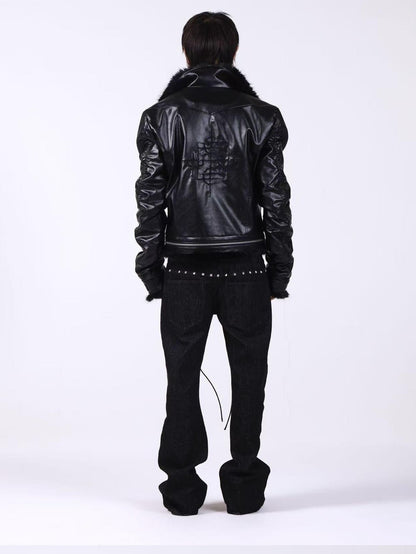 DETW onLine Embroidered Patchwork Fur Bomber Metal Hardware Women&