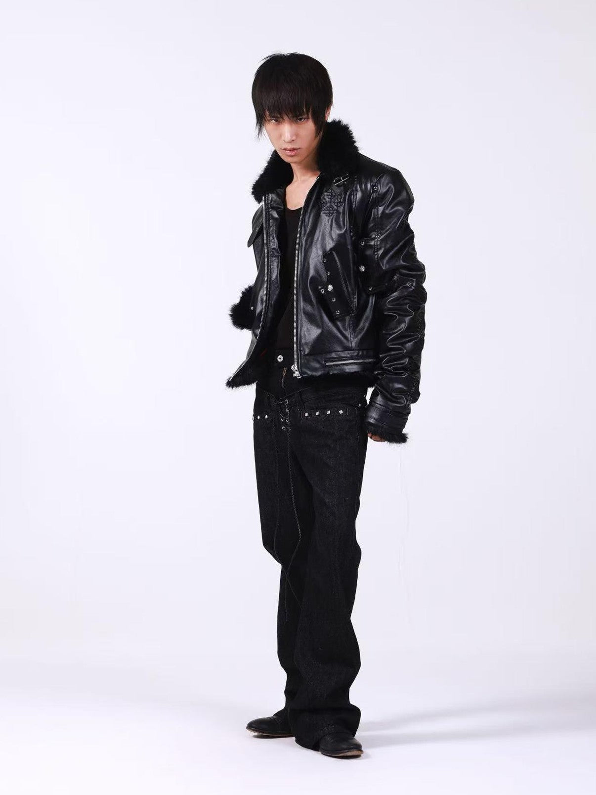 DETW onLine Embroidered Patchwork Fur Bomber Metal Hardware Women&