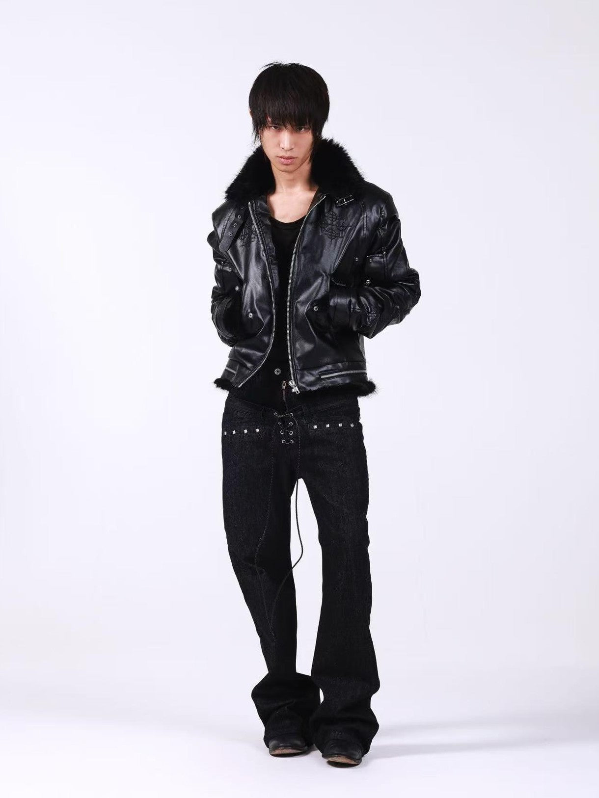 DETW onLine Embroidered Patchwork Fur Bomber Metal Hardware Women&