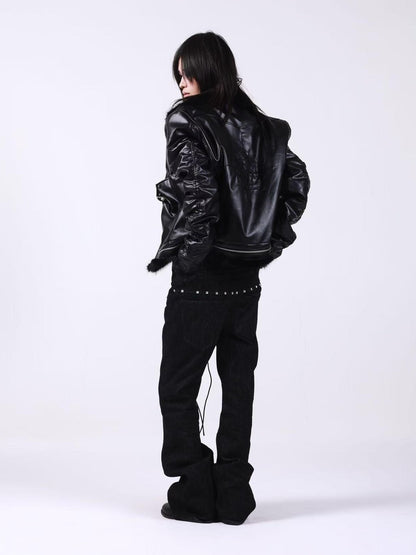 DETW onLine Embroidered Patchwork Fur Bomber Metal Hardware Women&