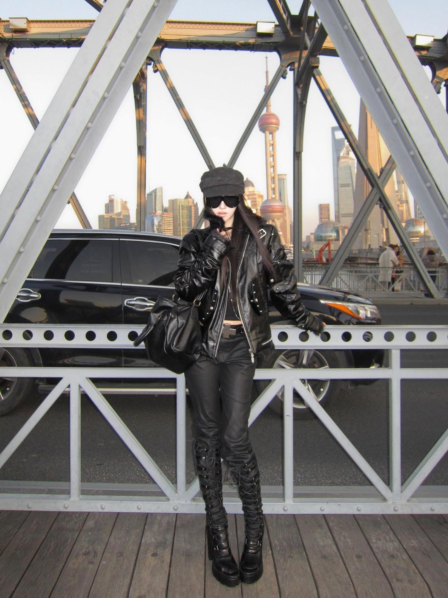 DETW onLine Embroidered Patchwork Fur Bomber Metal Hardware Women&