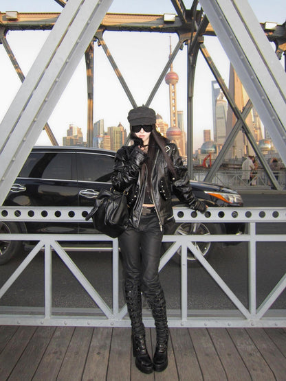 DETW onLine Embroidered Patchwork Fur Bomber Metal Hardware Women&