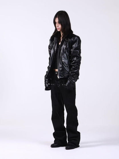DETW onLine Embroidered Patchwork Fur Bomber Metal Hardware Women&