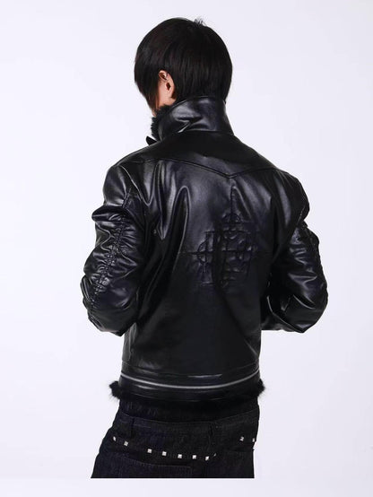 DETW onLine Embroidered Patchwork Fur Bomber Metal Hardware Women&