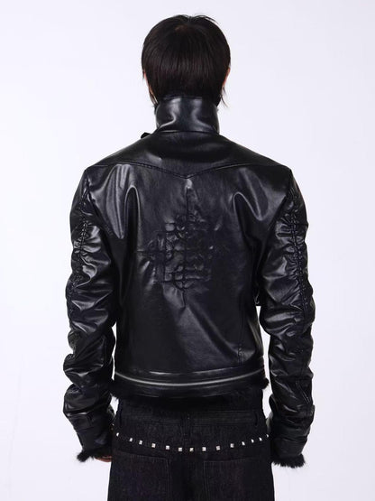 DETW onLine Embroidered Patchwork Fur Bomber Metal Hardware Women&
