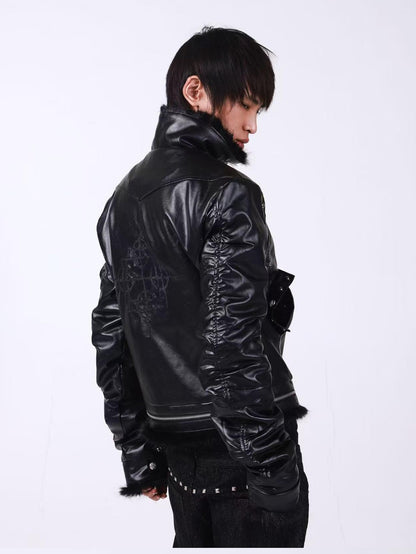 DETW onLine Embroidered Patchwork Fur Bomber Metal Hardware Women&