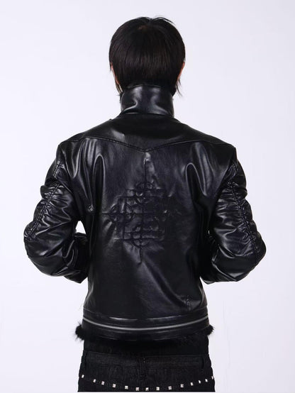 DETW onLine Embroidered Patchwork Fur Bomber Metal Hardware Women&