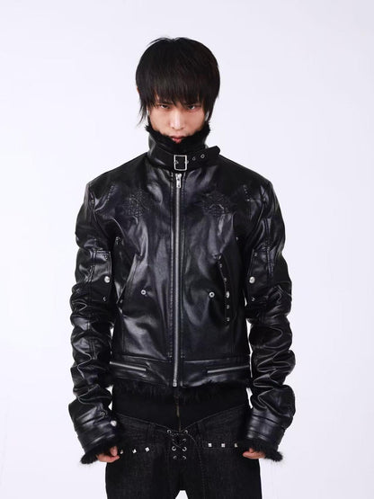 DETW onLine Embroidered Patchwork Fur Bomber Metal Hardware Women&