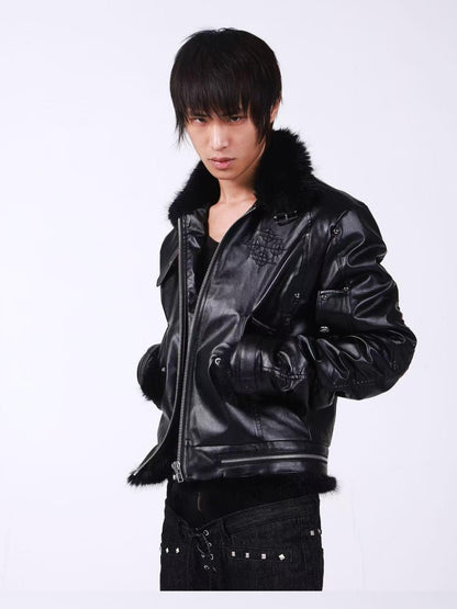 DETW onLine Embroidered Patchwork Fur Bomber Metal Hardware Women&