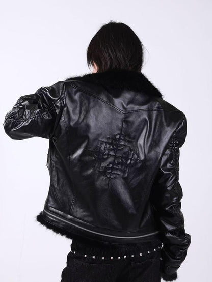 DETW onLine Embroidered Patchwork Fur Bomber Metal Hardware Women&