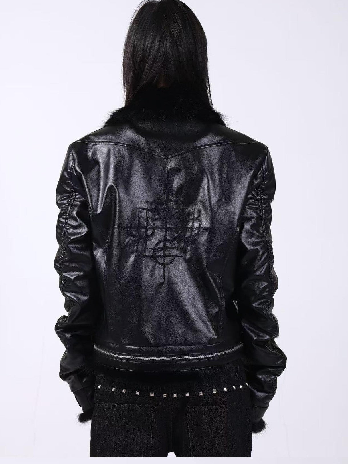 DETW onLine Embroidered Patchwork Fur Bomber Metal Hardware Women&