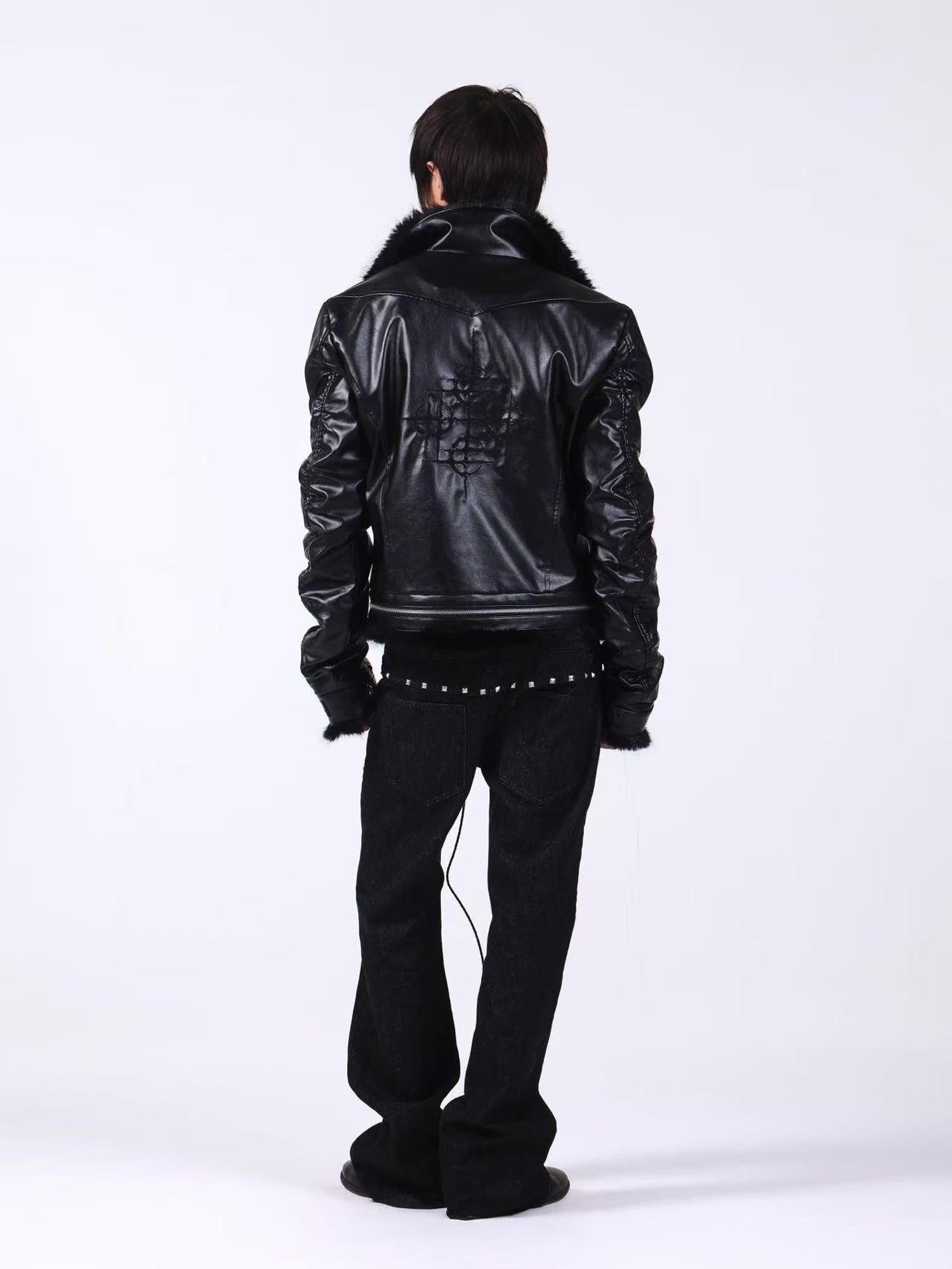 DETW onLine Embroidered Patchwork Fur Bomber Metal Hardware Women&