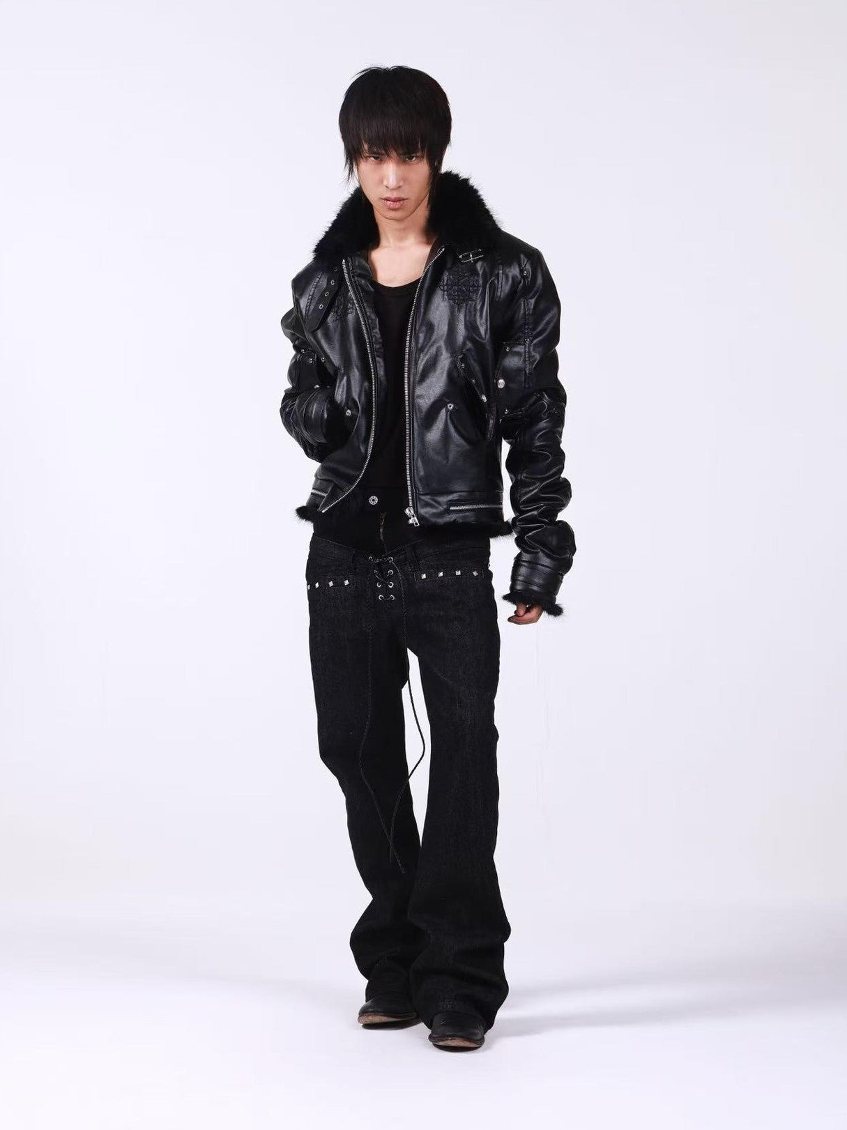 DETW onLine Embroidered Patchwork Fur Bomber Metal Hardware Women&