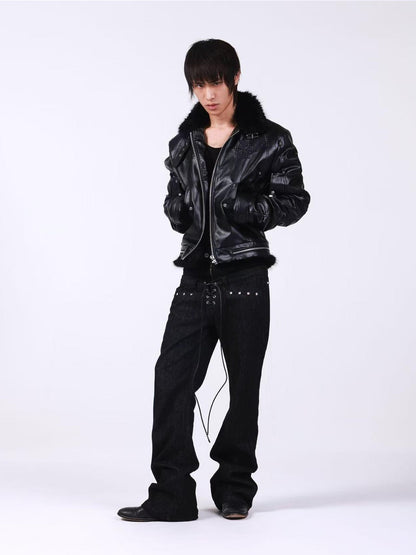 DETW onLine Embroidered Patchwork Fur Bomber Metal Hardware Women&