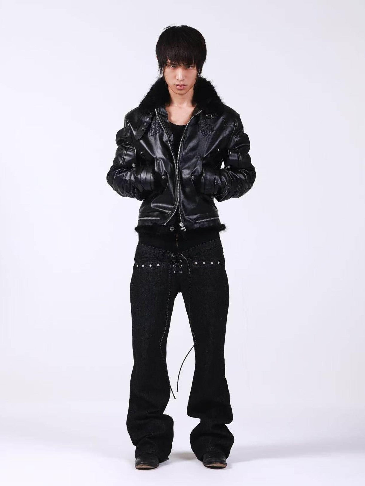 DETW onLine Embroidered Patchwork Fur Bomber Metal Hardware Women&
