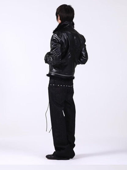 DETW onLine Embroidered Patchwork Fur Bomber Metal Hardware Women&