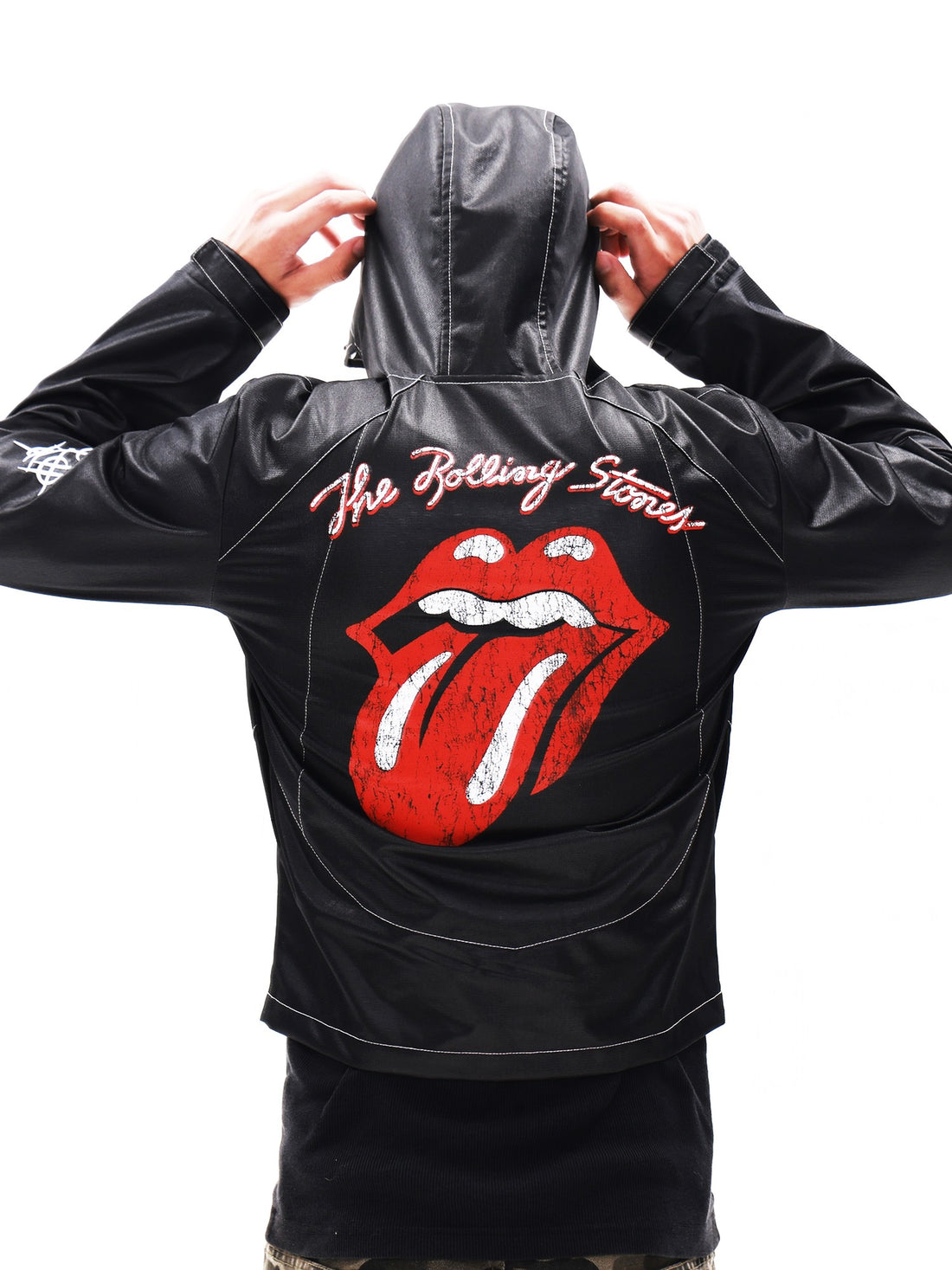 DETW onLine Embroidered Slanted Zipper Hooded Collar Coated Black Women&