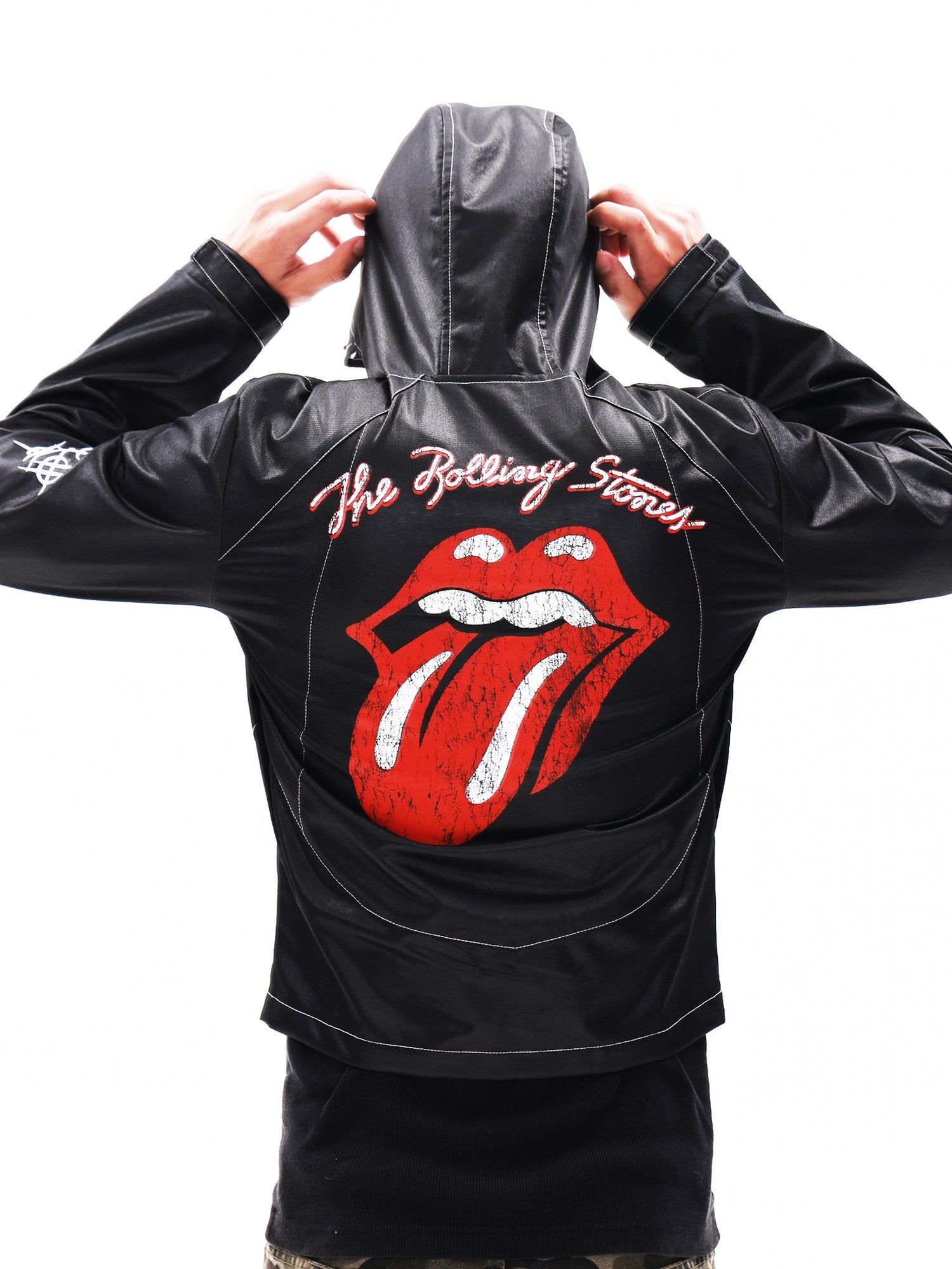 DETW onLine Embroidered Slanted Zipper Hooded Collar Coated Black Women&