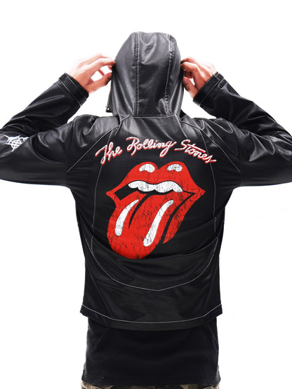 DETW onLine Embroidered Slanted Zipper Hooded Collar Coated Black Women&