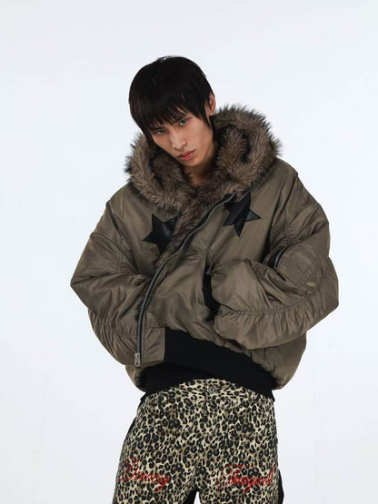 DETW_onLine_Embroidered_Star_Layered_Hooded_Fur_Collar_Women&