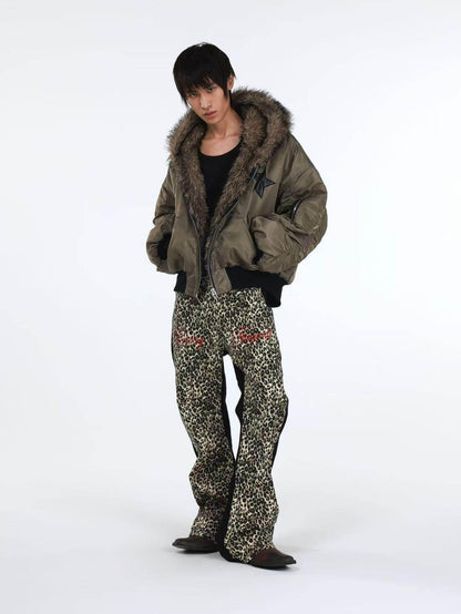 DETW onLine Embroidered Star Layered Hooded Fur Collar Women&