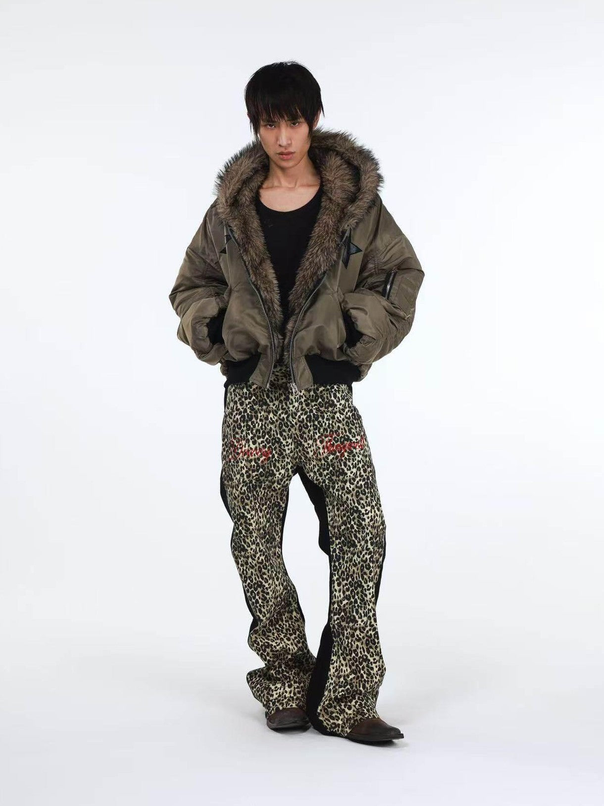 DETW onLine Embroidered Star Layered Hooded Fur Collar Women&