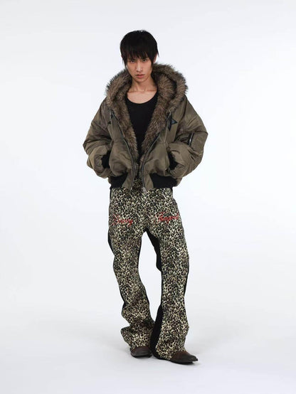DETW onLine Embroidered Star Layered Hooded Fur Collar Women&