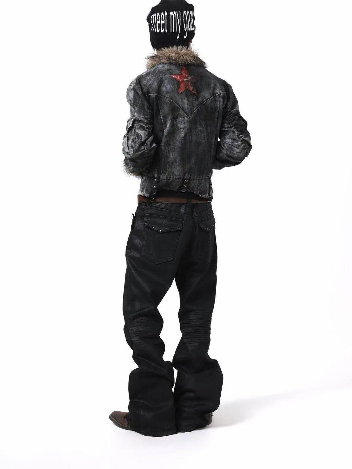 DETW onLine Frosted Camo Distressed Studded Fur Collar Women&
