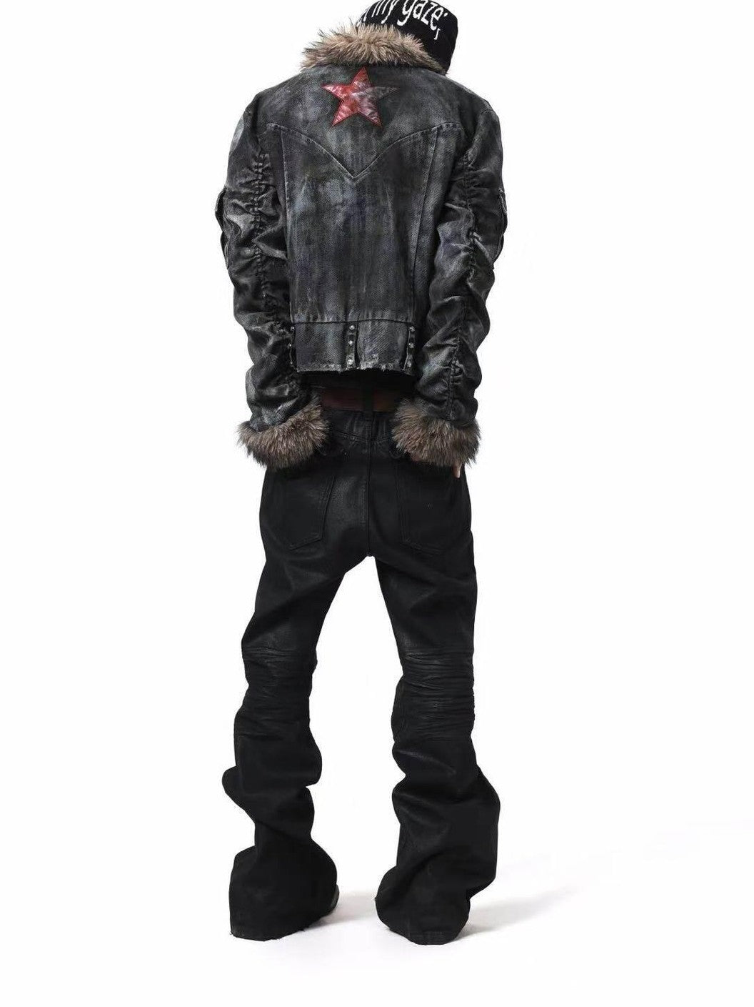DETW onLine Frosted Camo Distressed Studded Fur Collar Women&