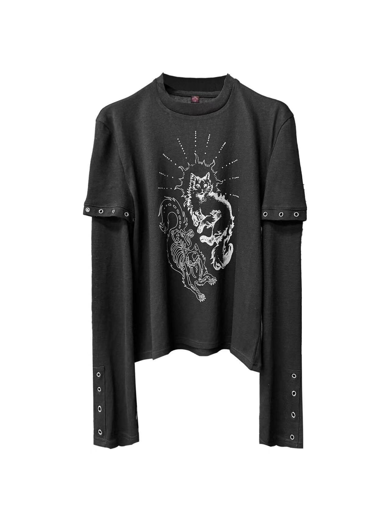 DETW_onLine_Gemini_Cat_Print_Metal_Stud_Fake_Layer_Women&