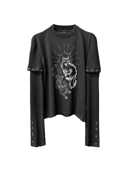 DETW_onLine_Gemini_Cat_Print_Metal_Stud_Fake_Layer_Women&