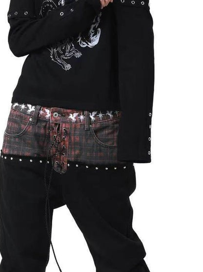 DETW onLine Gemini Cat Print Metal Stud Fake Layer Women&