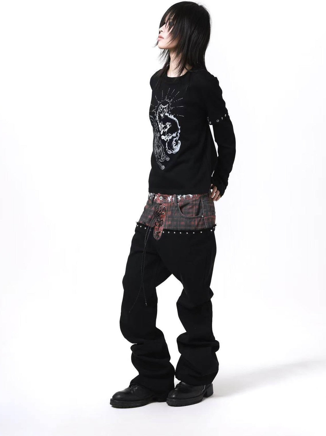 DETW onLine Gemini Cat Print Metal Stud Fake Layer Women&