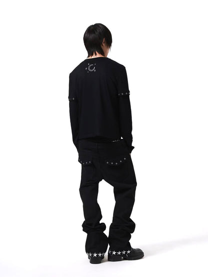 DETW onLine Gemini Cat Print Metal Stud Fake Layer Women&