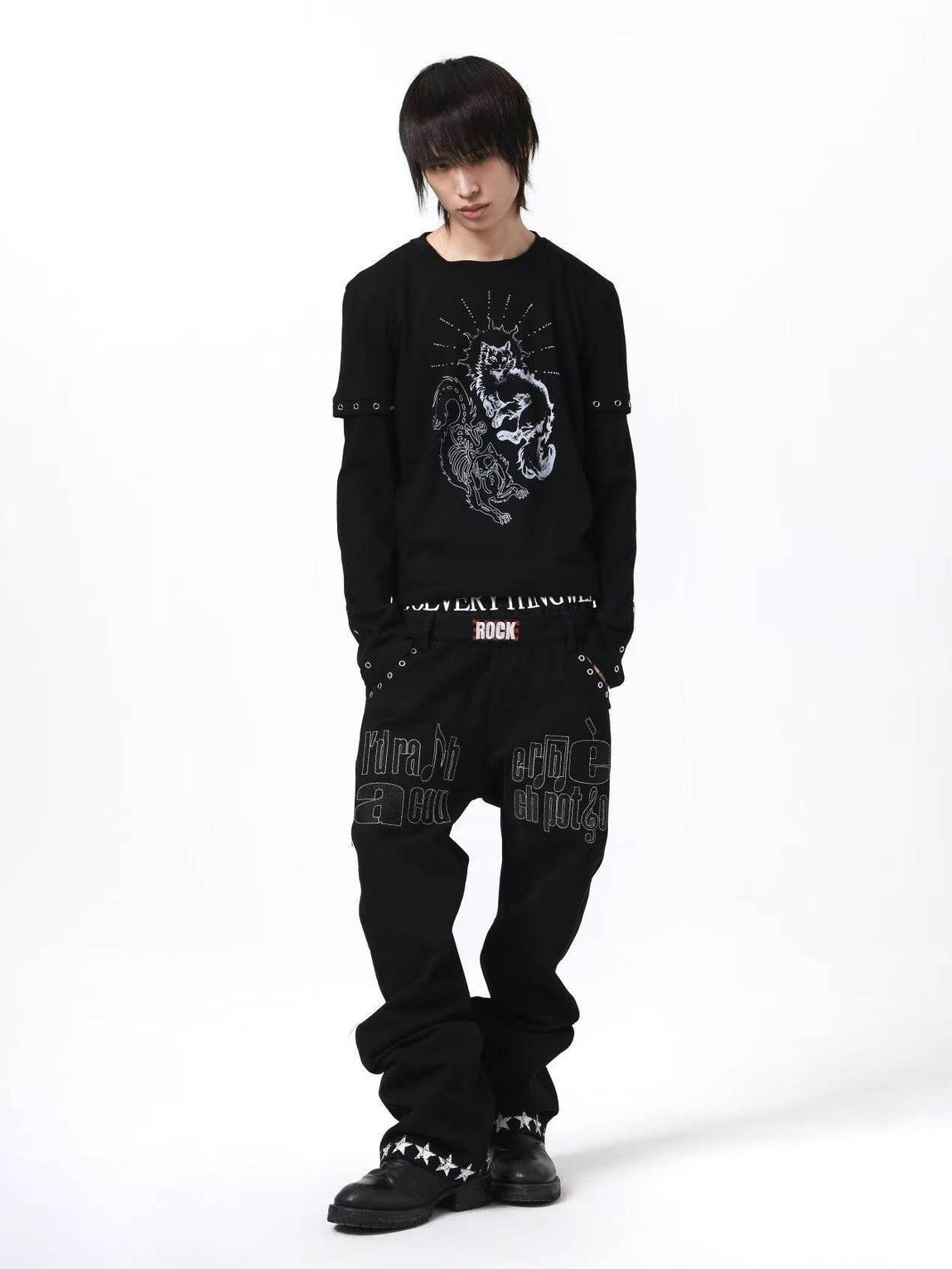 DETW onLine Gemini Cat Print Metal Stud Fake Layer Women&