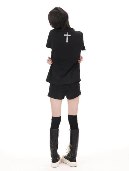 DETW onLine Girl Portrait Print Placement Rhinestone Women&