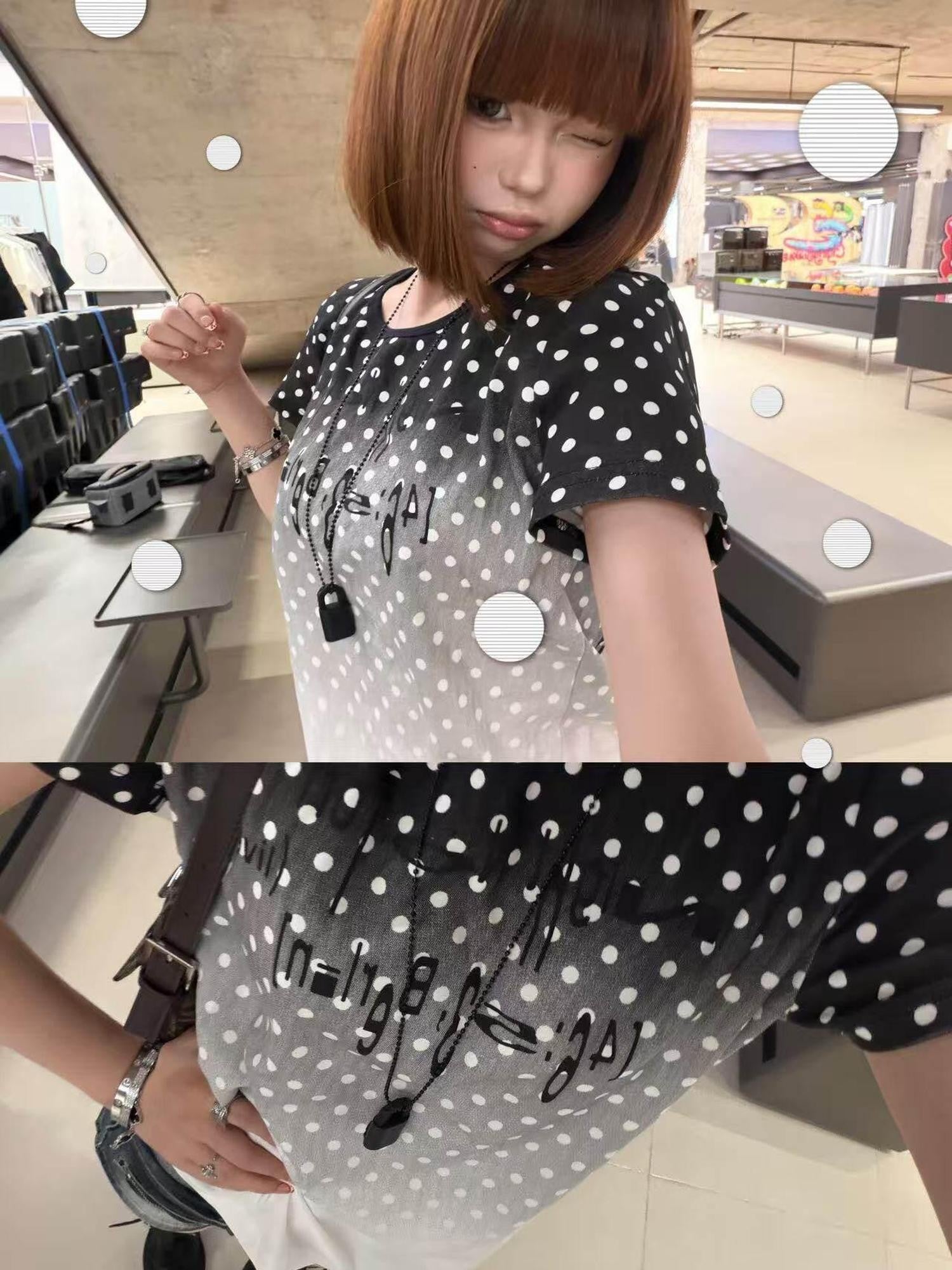 DETW onLine Gradient Polka Dot Slogan Print Slim Fit Women&