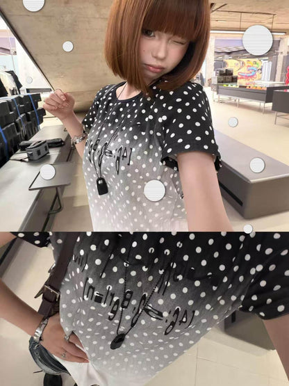 DETW onLine Gradient Polka Dot Slogan Print Slim Fit Women&