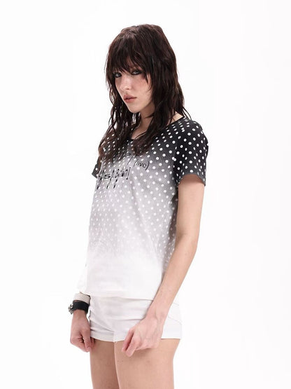 DETW onLine Gradient Polka Dot Slogan Print Slim Fit Women&