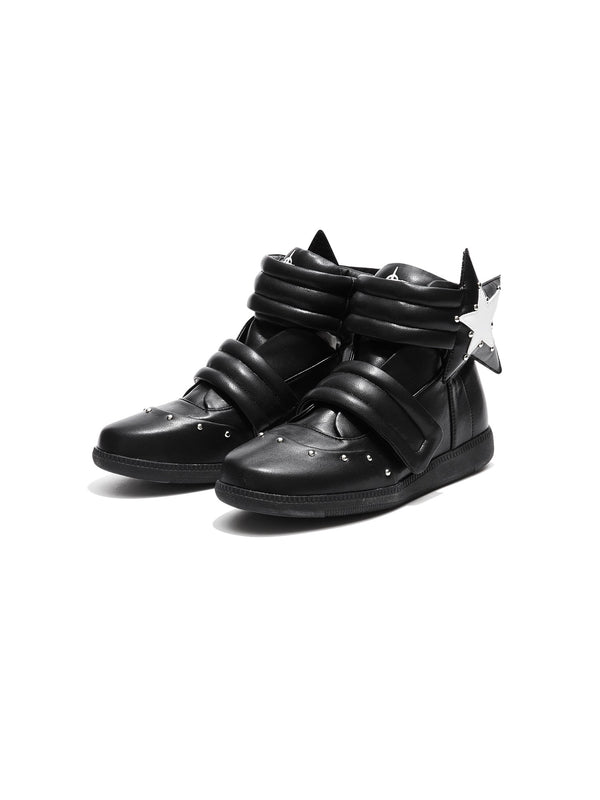 Handpainted Star Rivet Velcro High Top Women's Leather Pointed-toe Flats
